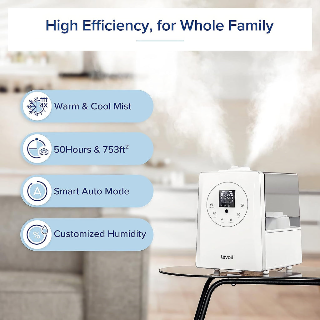 Levoit 6L 753 sq ft Warm and Cool Mist Humidifier, Vaporizer, White