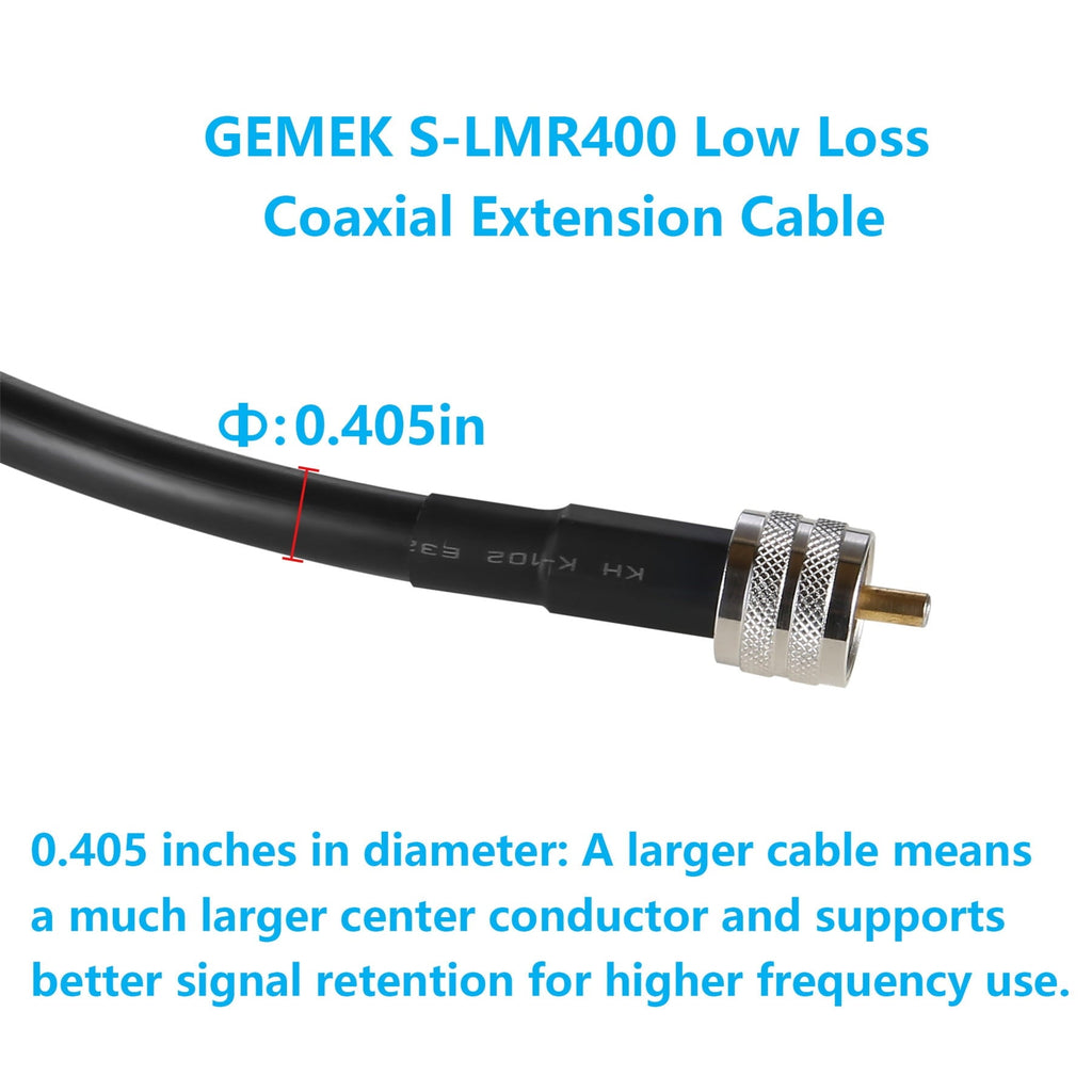 3ft PL259 to PL259 S-LMR400 Extension Cable, GEMEK Low Loss Coax UHF M/M Jumper for CB Radio, Antenna Analyzer, WiFi, SWR Meter, Ham Radio, Short Wave Radio - HF, VHF, UHF (50 Ohm Not for TV)