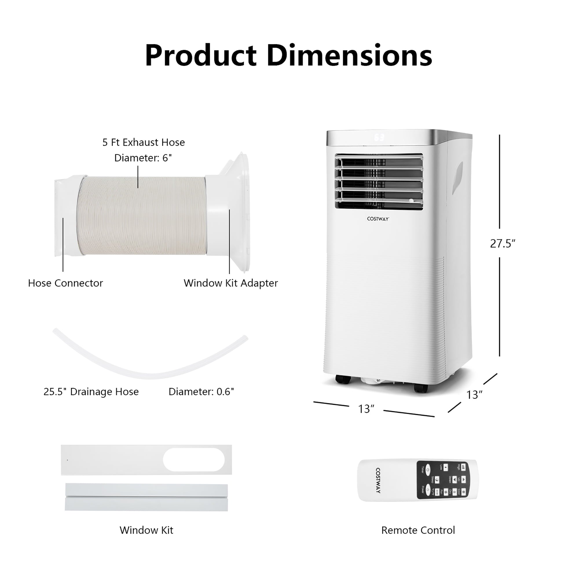 Costway 5000 BTU (8000 BTU ASHRAE) Portable Air Conditioner 3-in-1 Air Cooler with Remote Control
