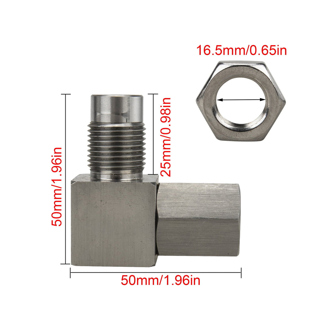 3mirrors 90-Degree 02 Sensor Check Engine Light Eliminator Adapter M18x1.5 Mounting Fittings Accessories - Stainless Steel