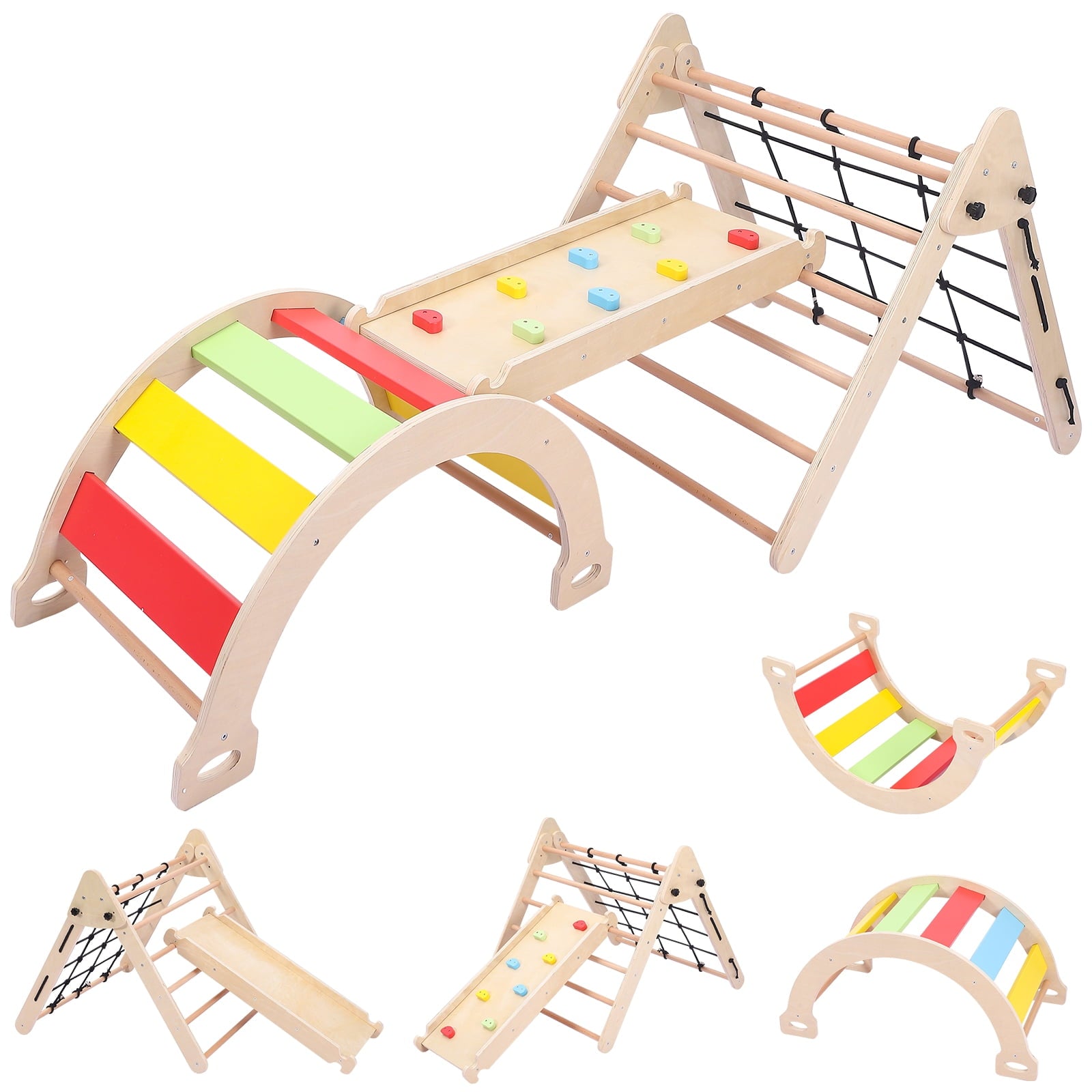 Tookss Toddler Indoor Gym Playset, 3-in-1 Wooden Climbing Toys, Triangle Folding Climbing for Climbing & Sliding for Boys and Girls,18M+