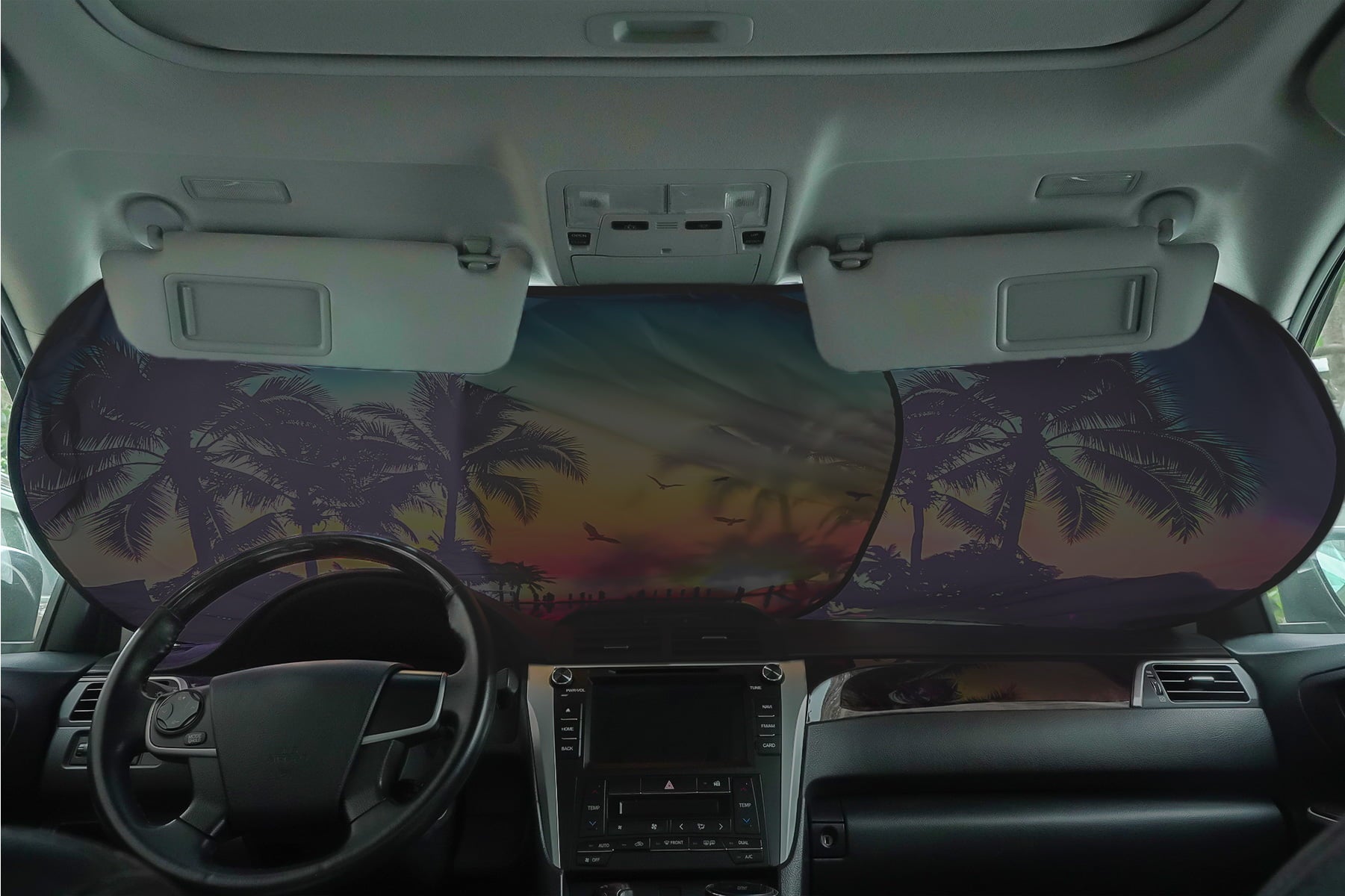 Auto Drive 2 Piece Universal Fit Most Vehicles' Windshield Super Jumbo Tropical Twist Sun Shade, 31.5" x 38"