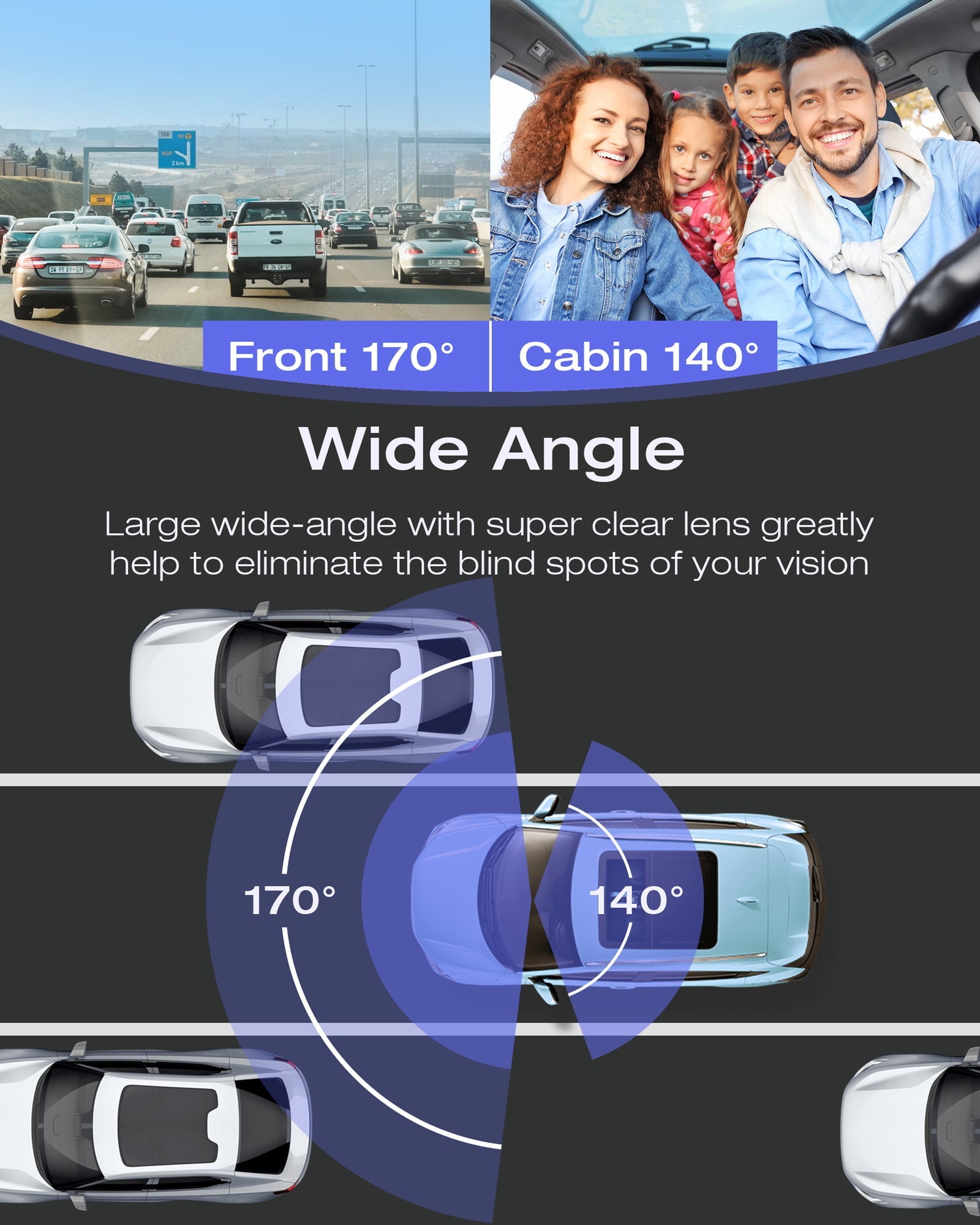 TOGUARD 4K Dual Dash Cam Front and Inside with 64GB U3 SD Card Car Camera Driving Recorder with WDR, IR Night Vision,G-sensor, Loop recording, Parking Monitor, Motion Detection