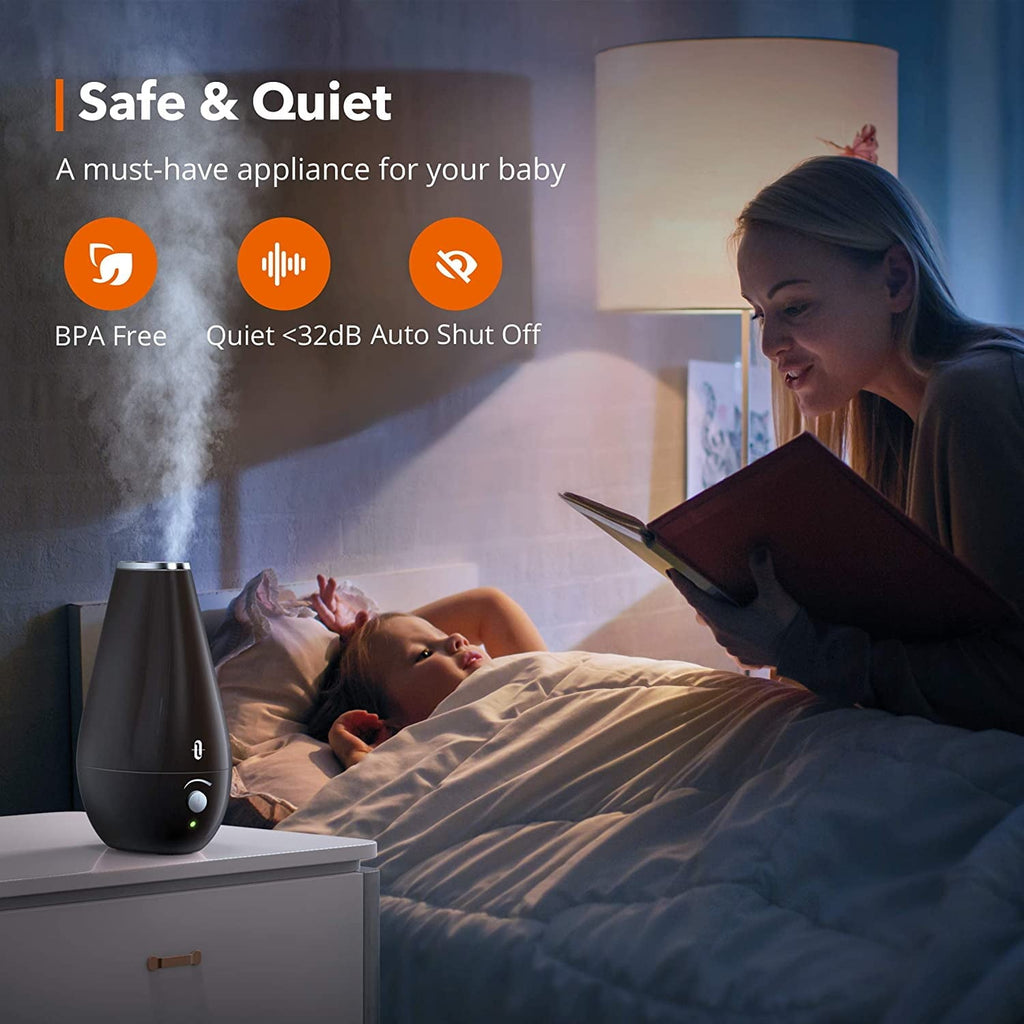 TaoTronics Cool Mist Humidifier, 1.8L Quiet Adjustable Ultrasonic Humidifiers for Babies [BPA Free] Bedroom, Black