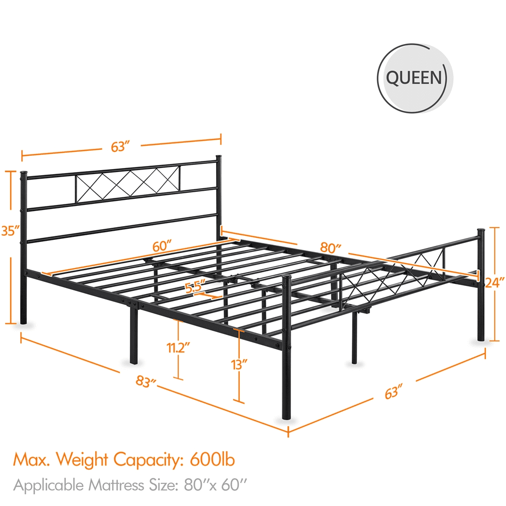 Yaheetech Metal Platform Bed Frame with Headboard and Footboard, Queen Size, Black