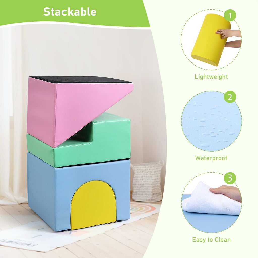 Soft Climbing Indoor Set, Foam Climbing Blocks for Toddlers, Climbing, and Sliding Activity Play Set,4PCS