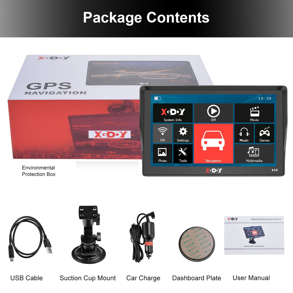 XGODY Bluetooth Truck GPS 9" Big Screen GPS Navigation for Car with Voice Command,3D & 2D Maps,Free Lifetime Map Update