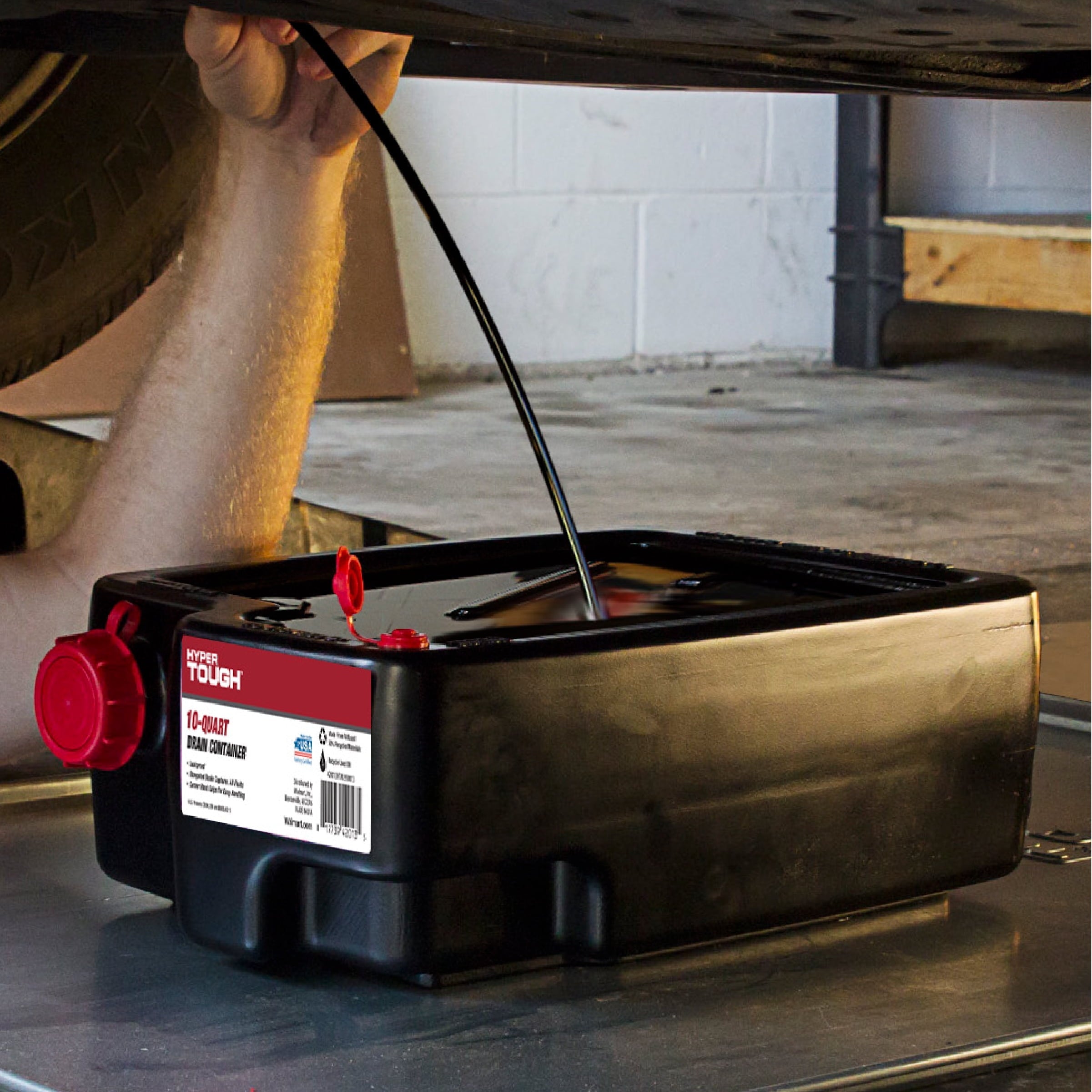 Hyper Tough 10 Quart Automotive Drain Pan Container, 420013HTMI, Black