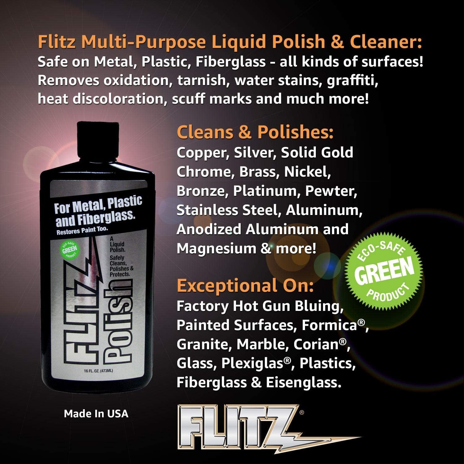 Flitz LQ04535W Liquid Metal, Plastic & Fiberglass Polish 3.4oz/100ml for Home, Auto, and Jewelry
