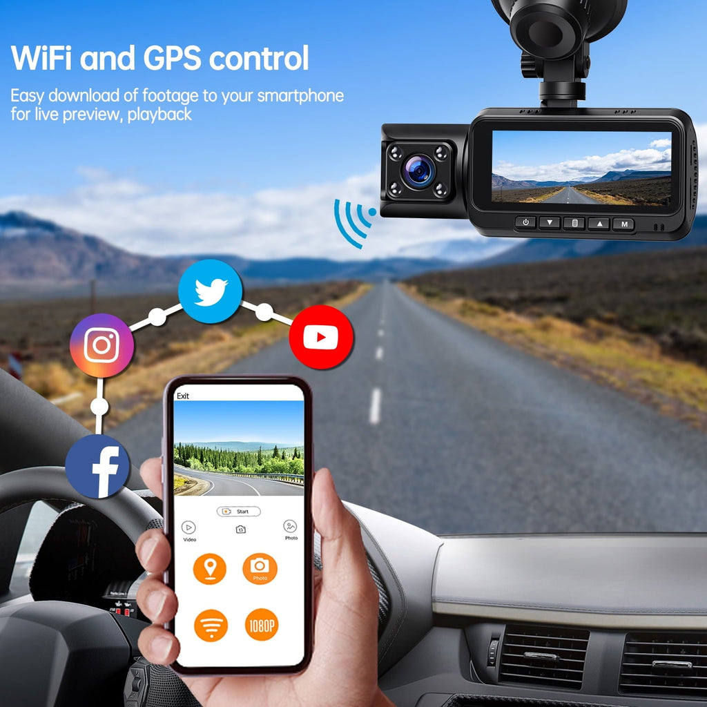 TOGUARD Front and Inside Dual Dash Camera 4K Car Dash Cam with WiFi and GPS 3.16" Display, 170° Wide Angle, IR Night Vision, Support 256GB Max, Black