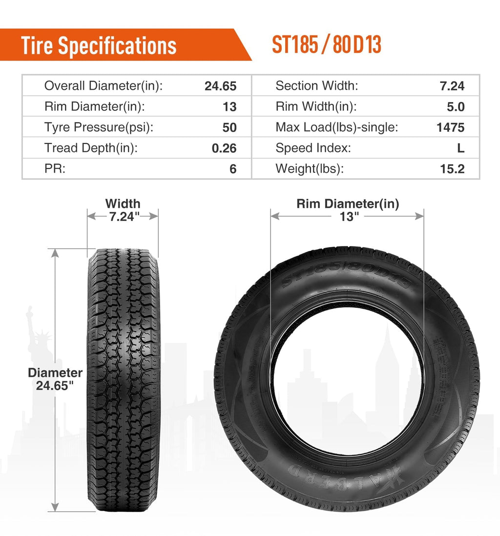 HALBERD  2Pack  Premium Trailer Tires ST185/80D13 6PR Load Range C 13in Fuel-saving Designed Tires ST185 80 13