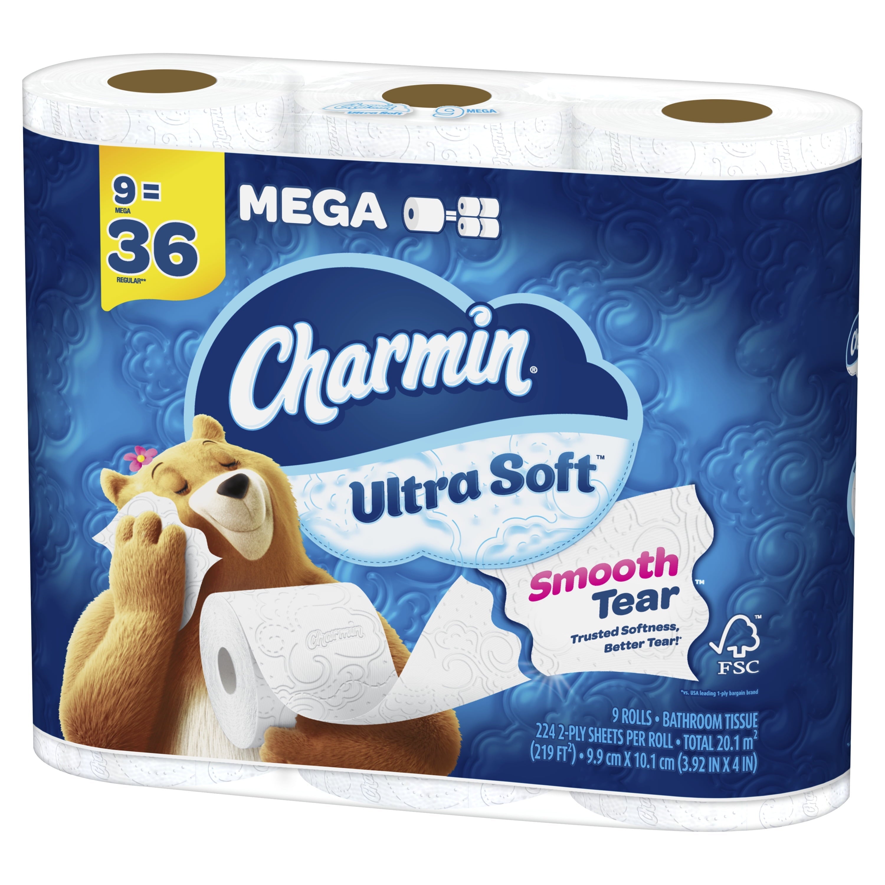 Charmin Ultra Soft Toilet Paper 9 Mega Rolls, 224 Sheets Per Roll