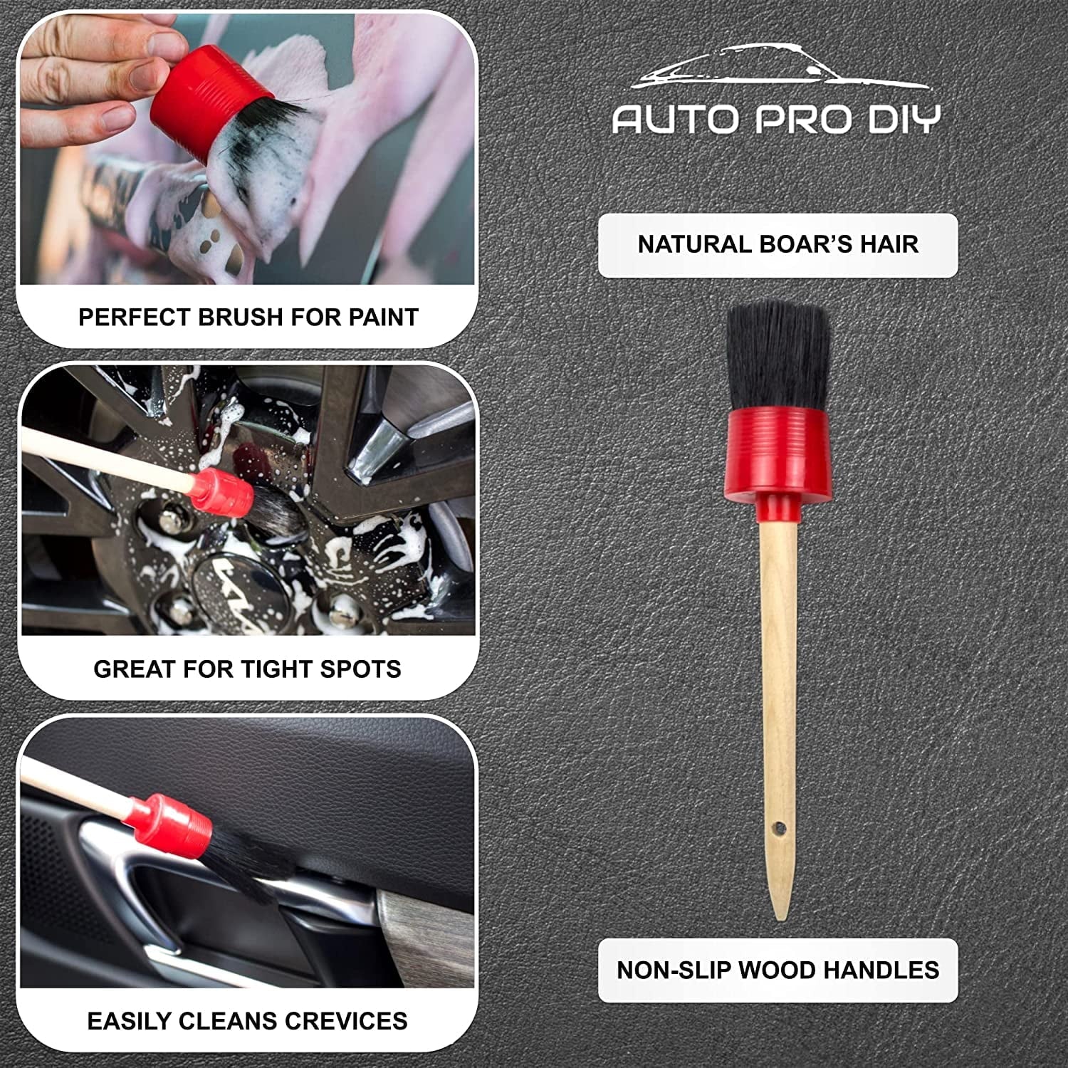 11 Piece Car Detailing Kit Set - Car Wheels, Exterior, Interior Cleaning Detail Supplies - Boars Hair, Stainless Steel Wire, Duster Brushes, APD-101