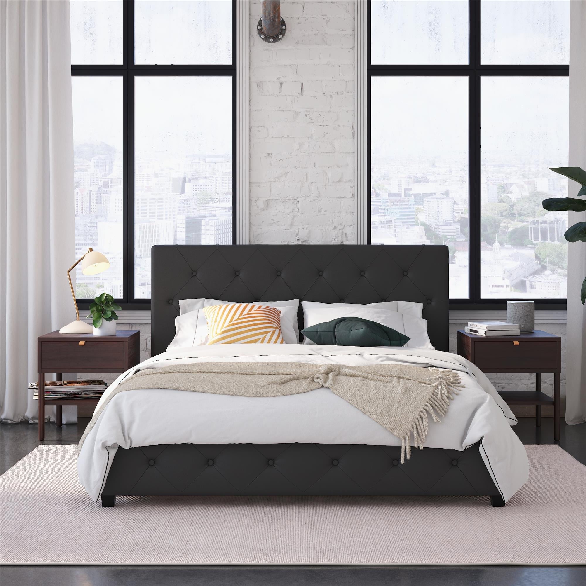 DHP Dakota Upholstered Platform Bed, Queen, Gray Faux Leather