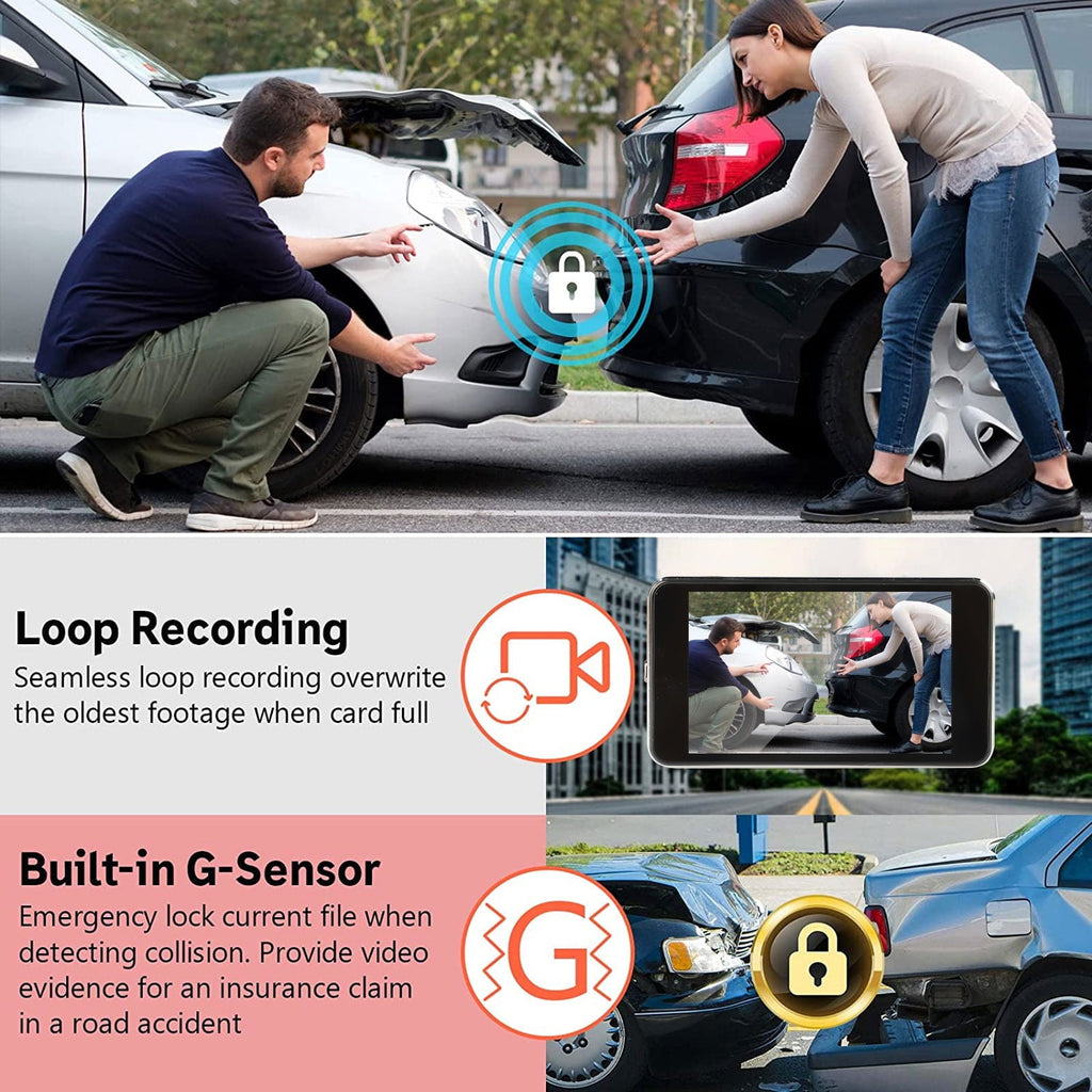 Dual Dash Cam, TSV 1080P Front Rear Car Camera Dash Cam, 170° 4" Touch Screen Car Driving Recorder, Dashboard Camera with Night Vision, G-Sensor, Parking Mode, Motion Detection, WDR, Black