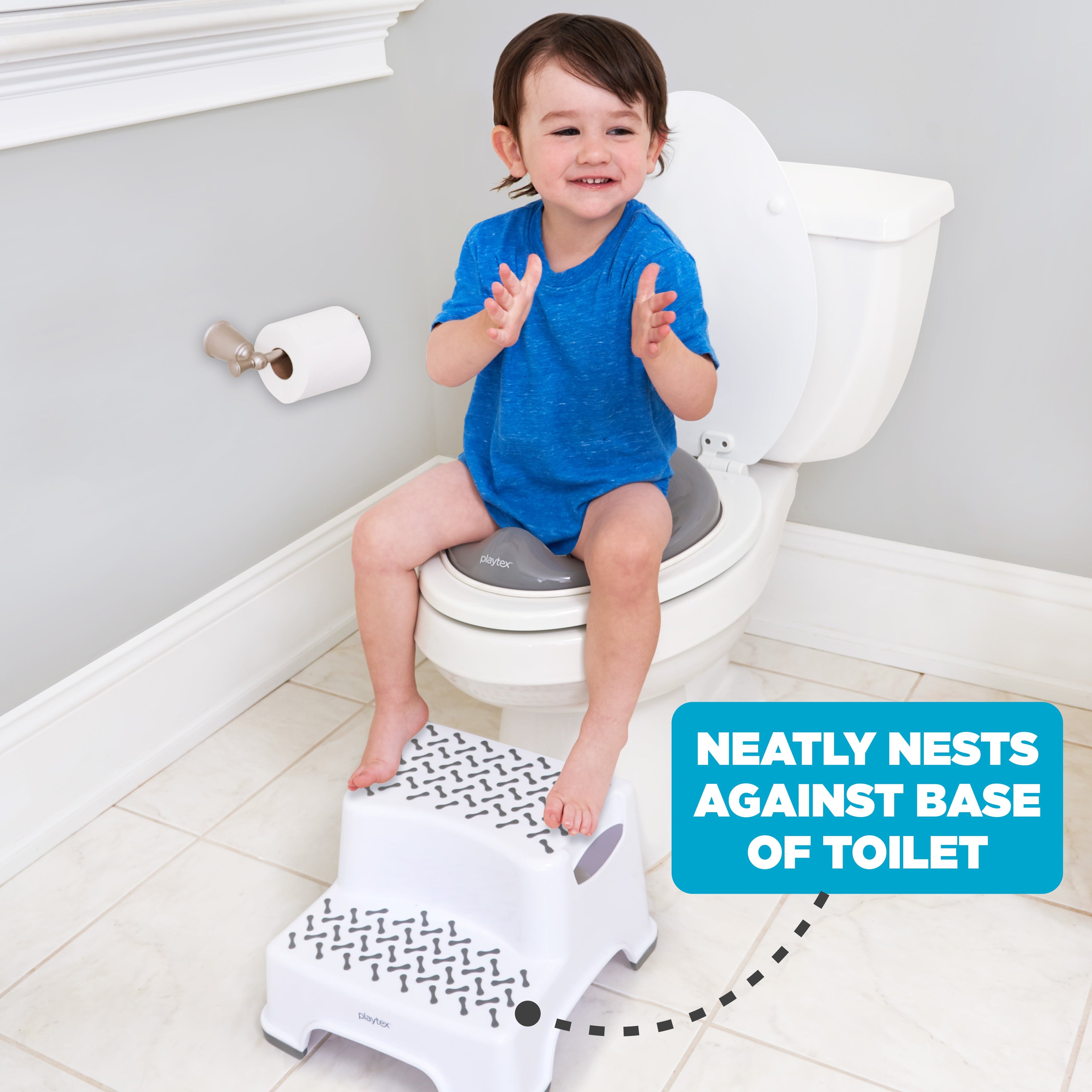 Playtex White 2-Tier Step Stool, Kids Bathroom and Bedroom Plastic Step Stool
