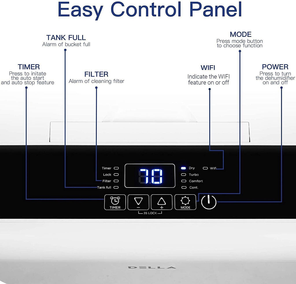DELLA  3000 Sq. Ft Smart Dehumidifier WIFI, 35 Pint DOE (Previously 50 pint), 115V Energy Star Appliance, Ideal for Basements, Large & Medium  Roo\ms, and Bathrooms