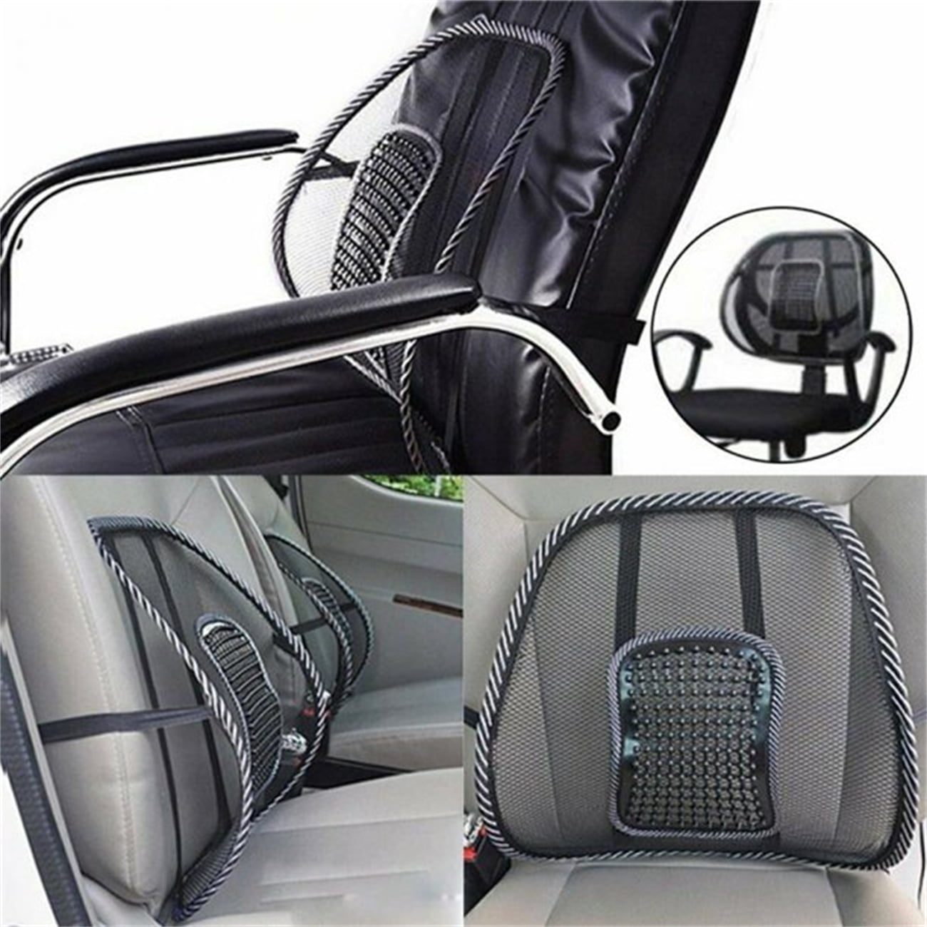 Casewin Black Lumbar Mesh Back Brace Support Office Home Car Seat Chair Ventilate Cool Cushion Pad with Massage | Breathable, Massage Beads for Ultimate Comfort (1 Piece)