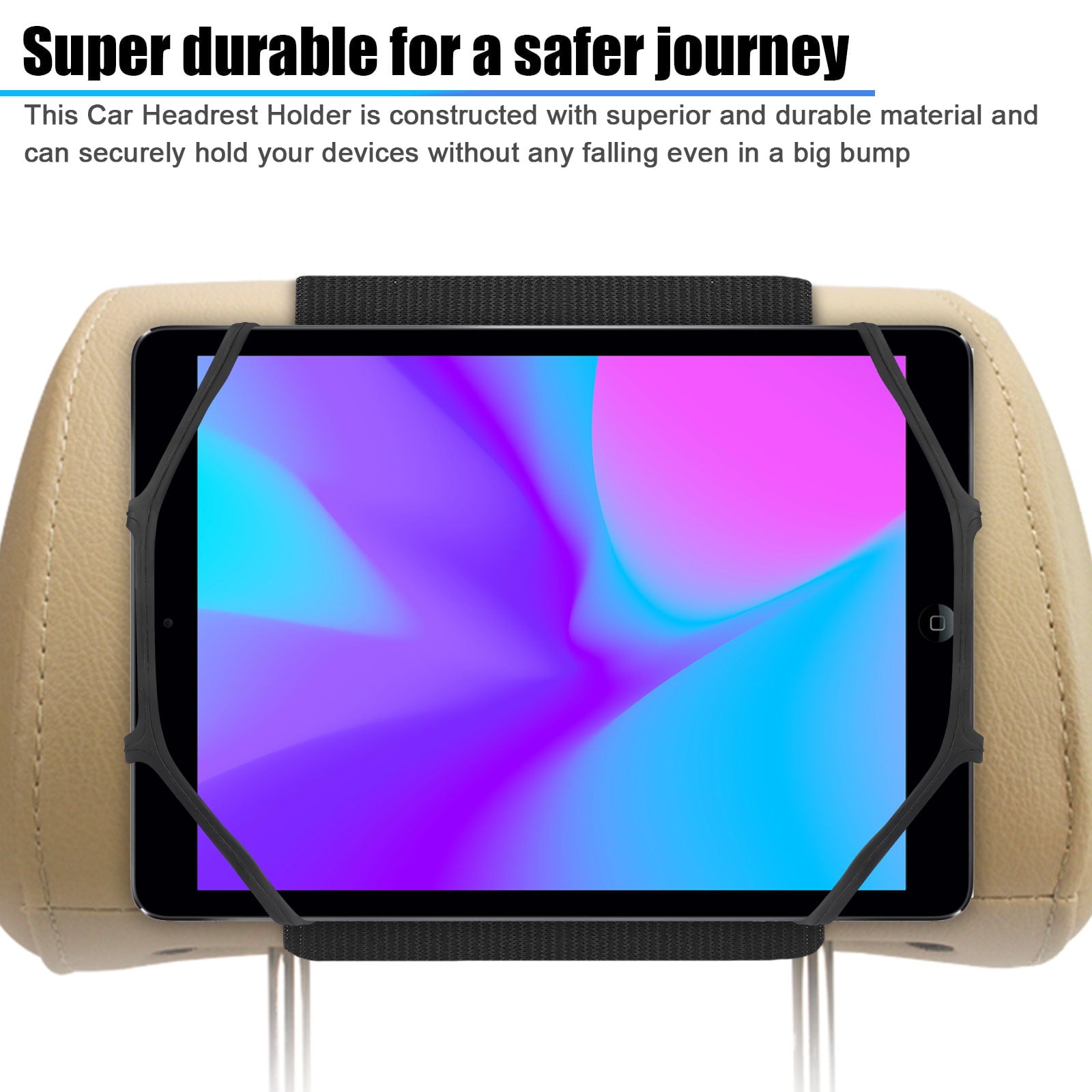 Headrest Mount Tablet Holder for Car, TSV Universal Silicone Holder for Kids Tablet Stand, Angle-Adjustable Car Seat Head Rest Holder Fits for 7-10.5'' iPad Mini Air Pro Nintendo Switch