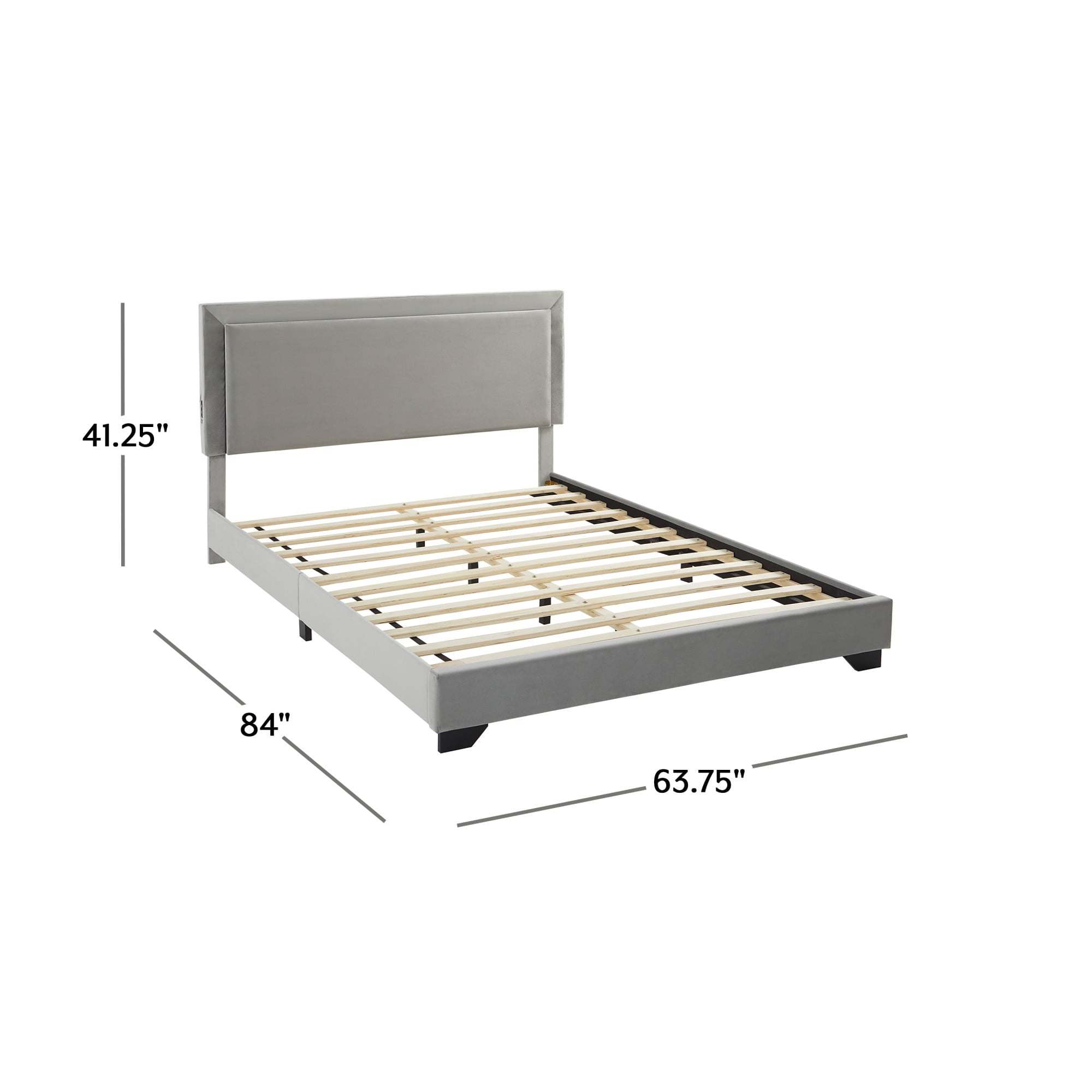 Anchorage Upholstered Queen Bed with LED Lights and USB, Platinum