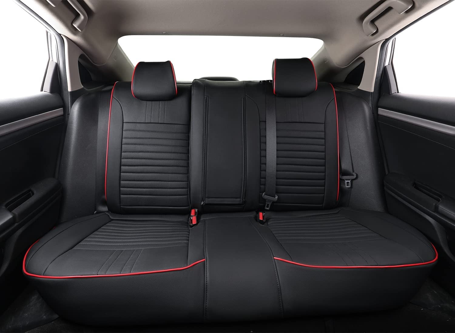 EKR Custom Car Seat Covers Auto Seat Covers for Select Honda Civic Hatchback EX,Sport Touring,EX-L 2016 2017 2018 2019 2020 2021 - Leatherette (Black with Red Trim)