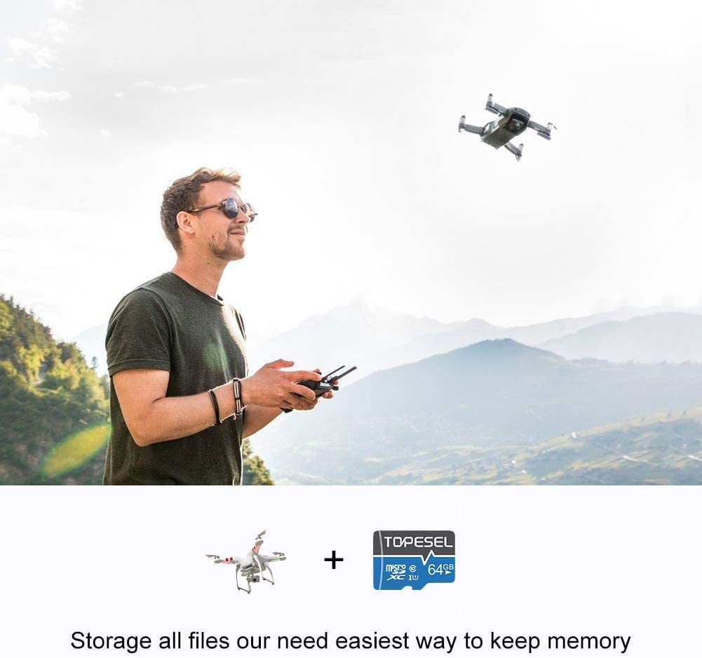 2 Pack 64GB Micro Sd Card with Adapter TOPESEL Micro SDXC TF Card Class 10 UHS-I Memory Cards for Camera Phone Drone Dash Cam Blue