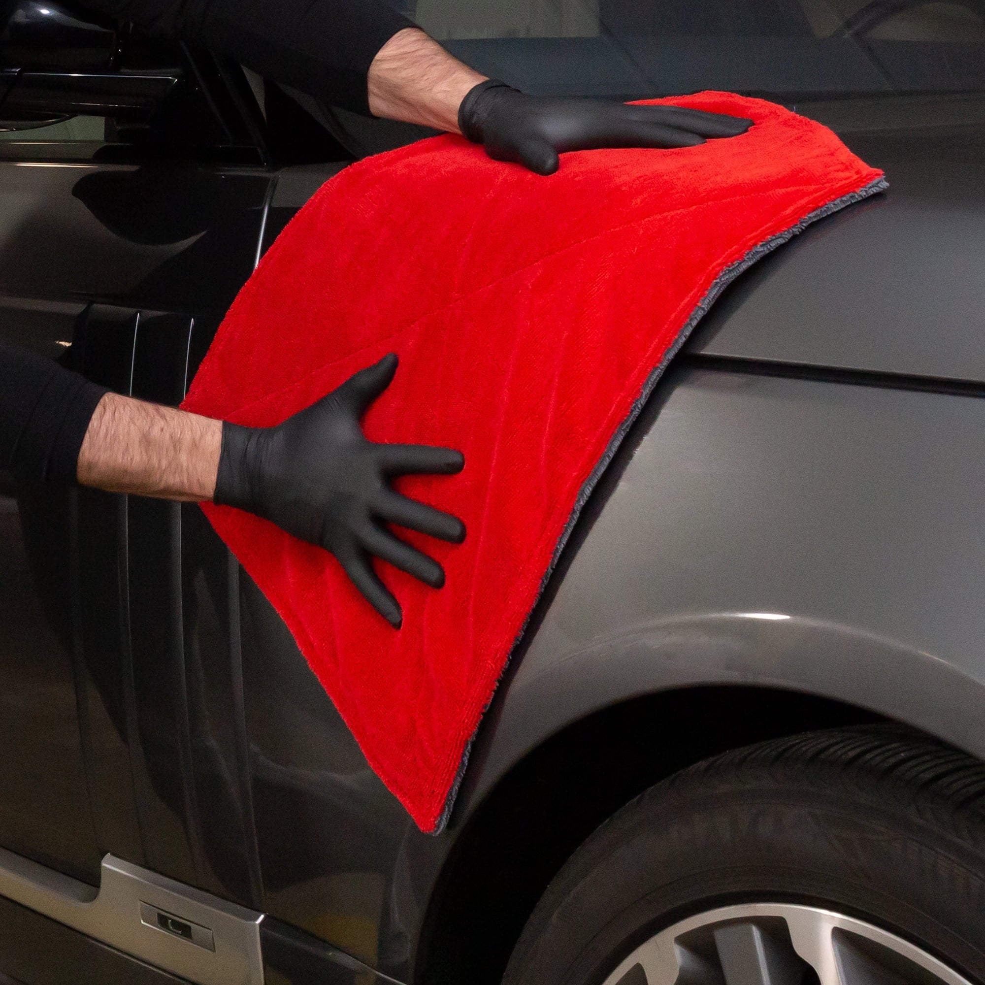 Platinum Series Twisted Terry Super Absorbent Car Drying Cleaning Towel, 2 Count, Red, Gray