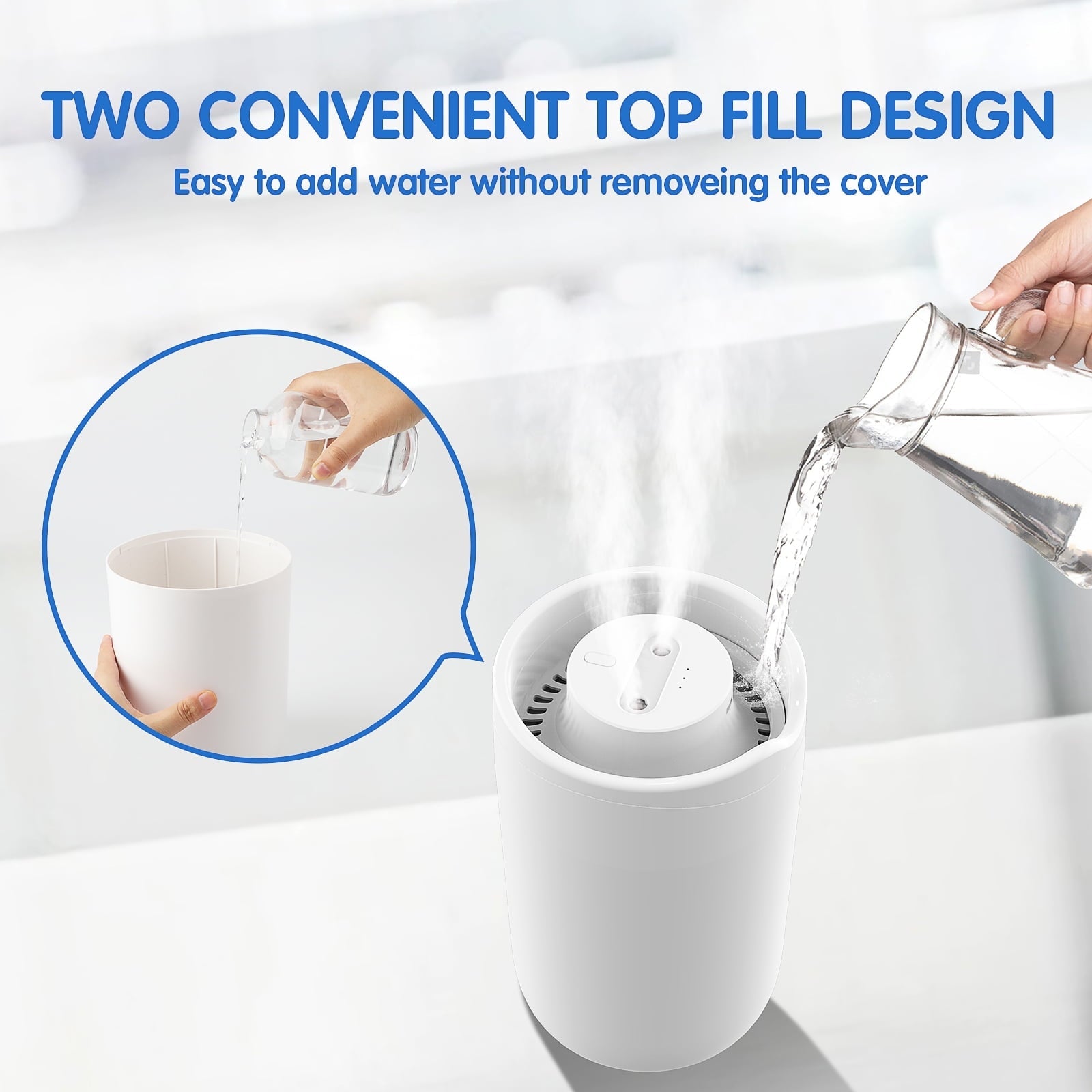 MASBRILL Humidifiers for Bedroom, 2.5L Cool Mist Humidifier for Baby, Small Air Humidifier, White