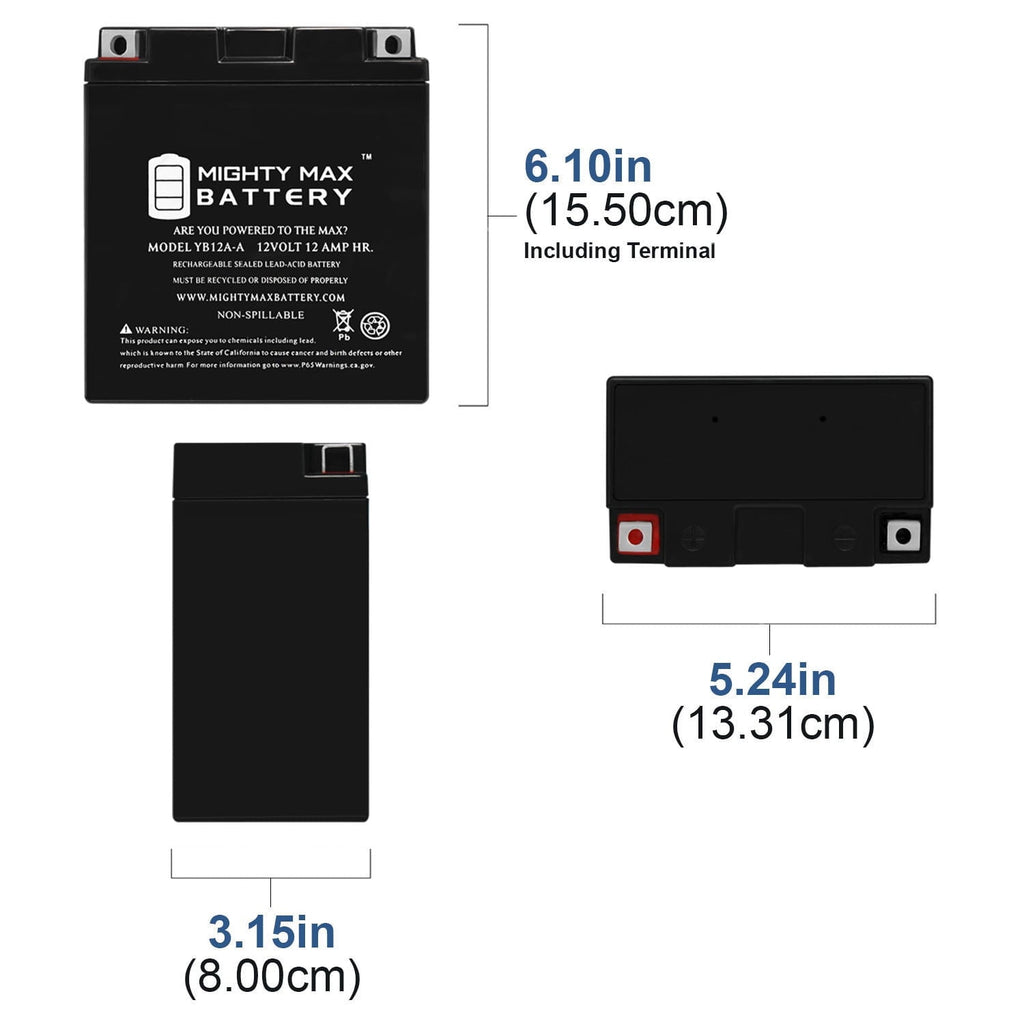 YB12A-A 12V 12AH Battery Replacement for Honda CB650, Custom 79-82