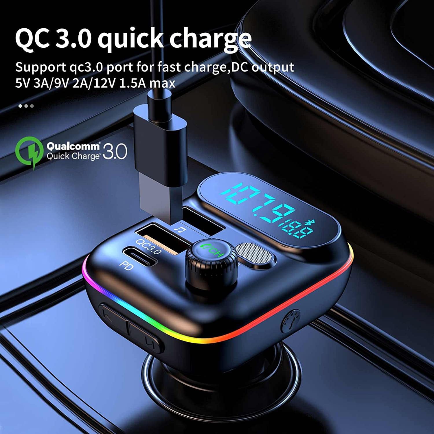 MSOVA 5.0 Bluetooth FM Transmitter with USB Charging Hand Free Calling, 1pcs Black