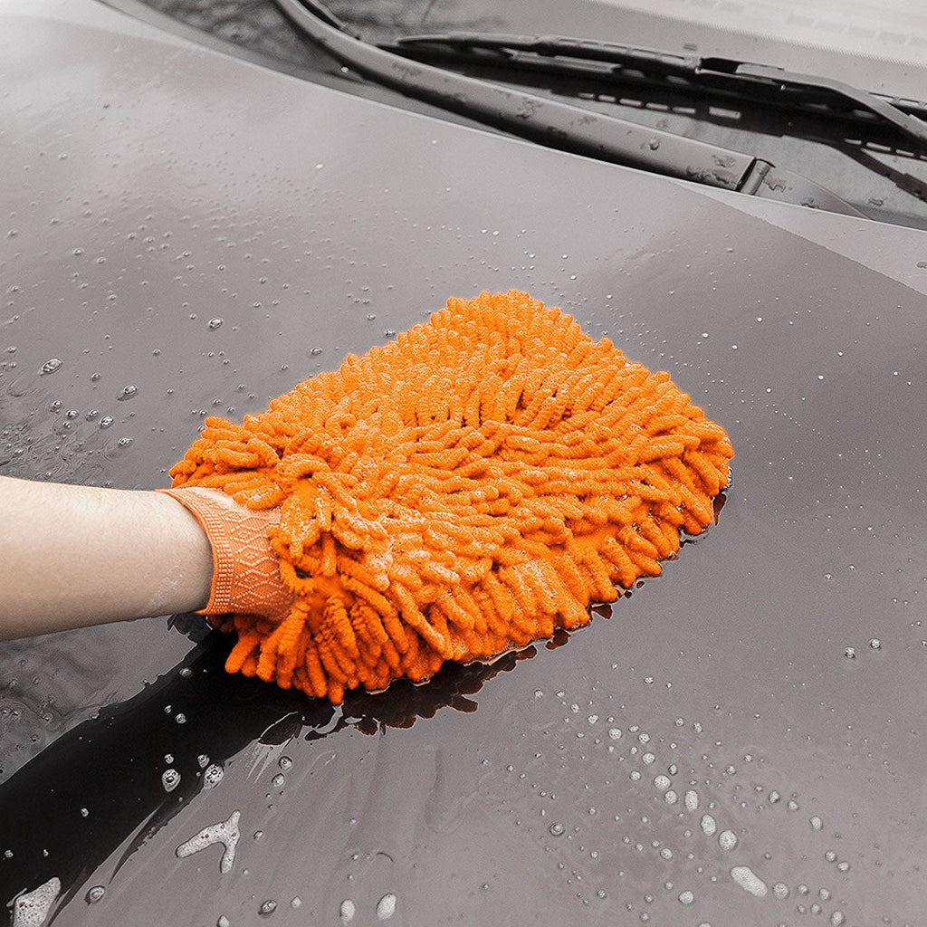 Unique Bargains Premium Car Mitt Microfiber Wash Washing Cleaning Anti Scratch Glove Orange