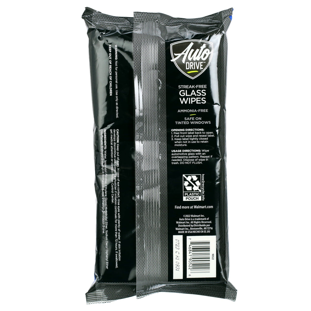 Auto Drive Streak-Free Glass Wipes - Ammonia Free Formula (30 Count)