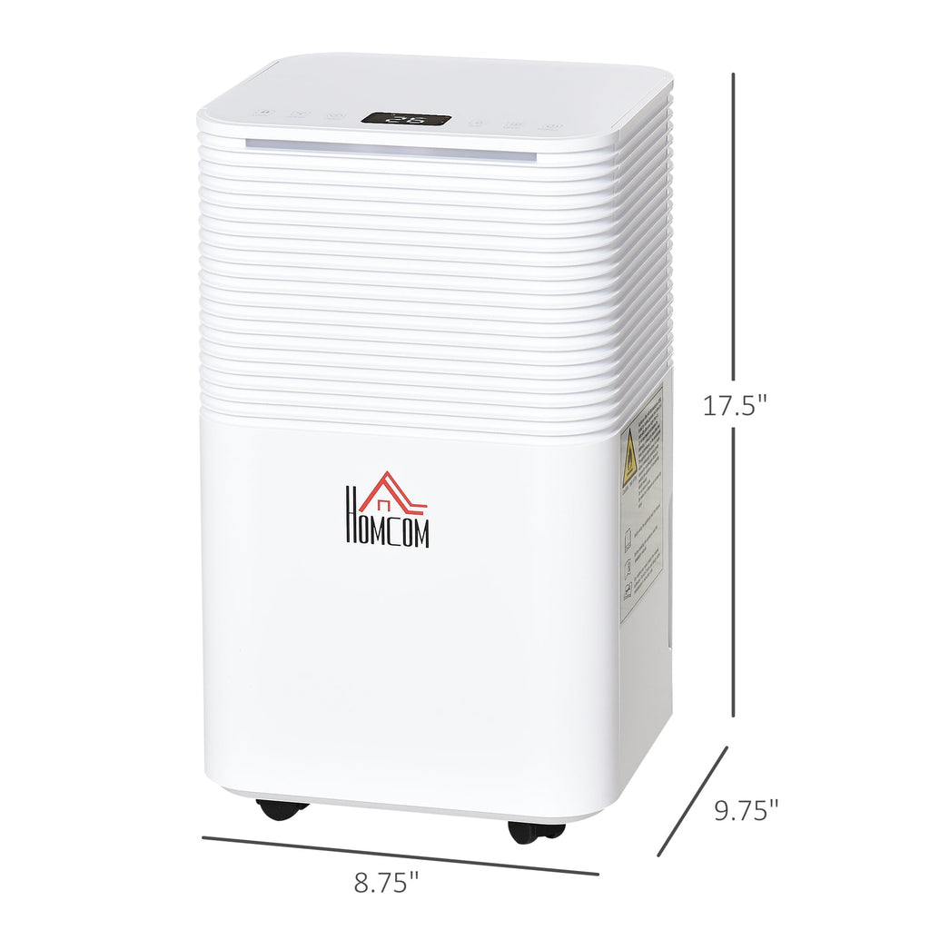 HOMCOM 1500 Sq. Ft Portable Electric Dehumidifiers with 3 Color Lights, LED Display, Quiet Dehumidifier for Basements, Bedroom, Bathroom, Closet, RV, 25pt/Day, White