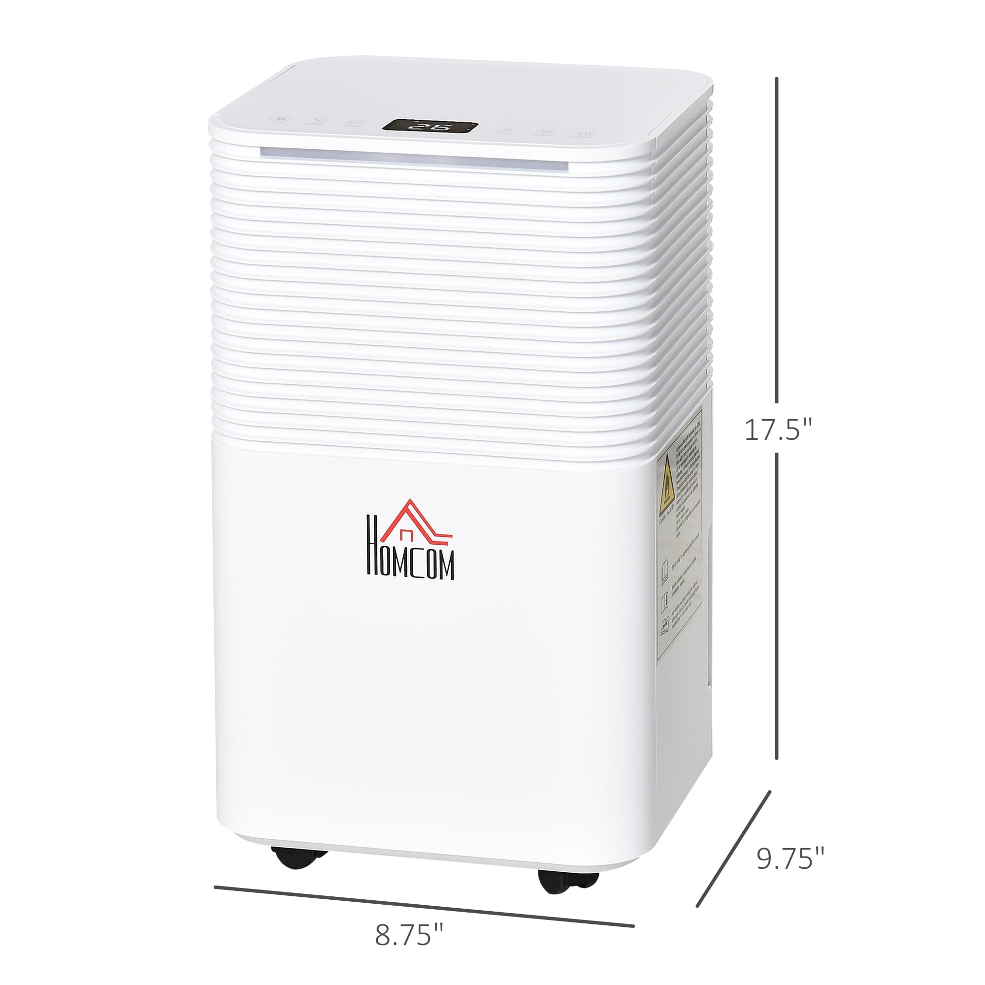 HOMCOM 1500 Sq. Ft Portable Electric Dehumidifiers with 3 Color Lights, LED Display, Quiet Dehumidifier for Basements, Bedroom, Bathroom, Closet, RV, 25pt/Day, White