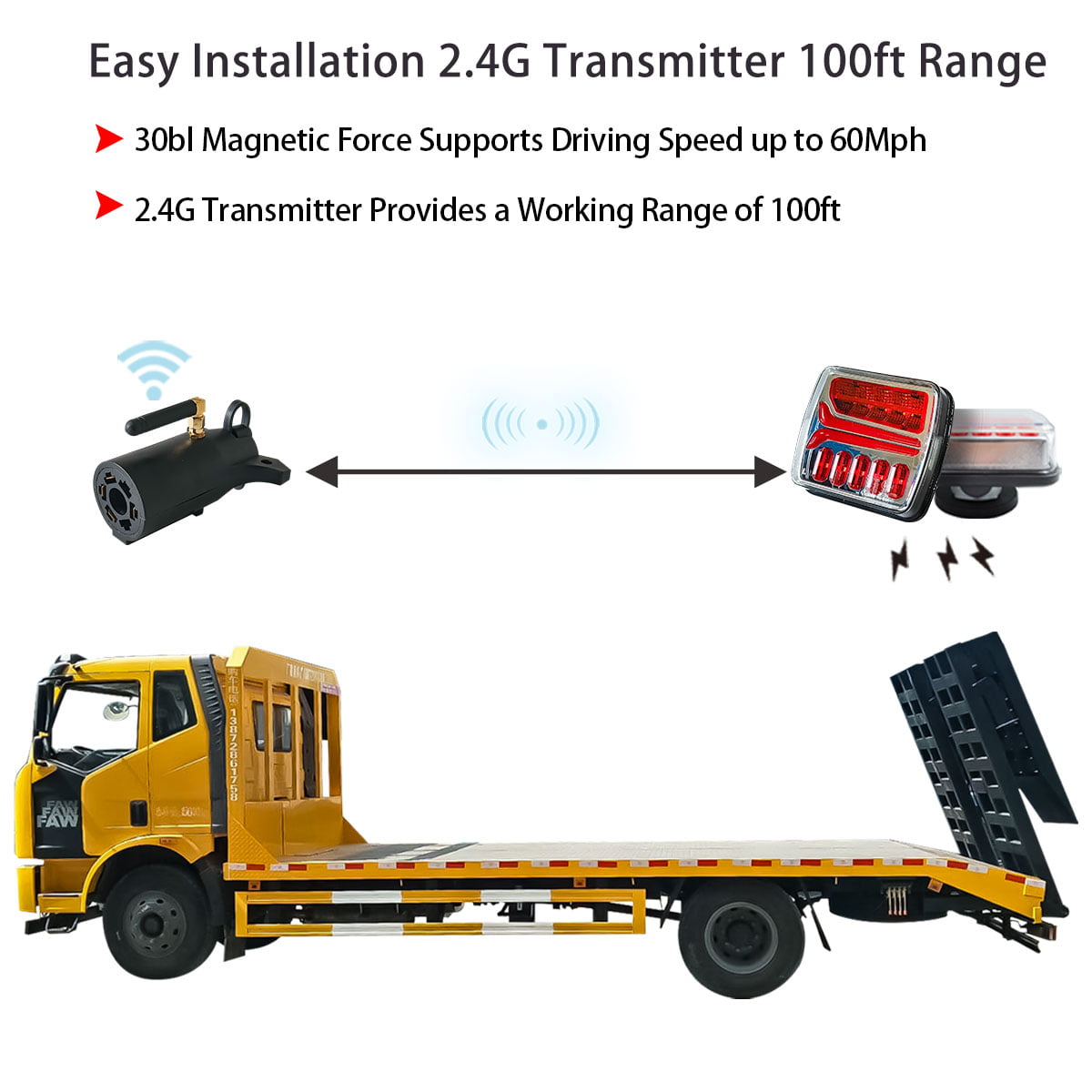 Wireless Magnetic Tow Light Kit, Rechargeable Battery Tow Trailer Lights Kit for Trailers, Trucks, Campers,and Boats