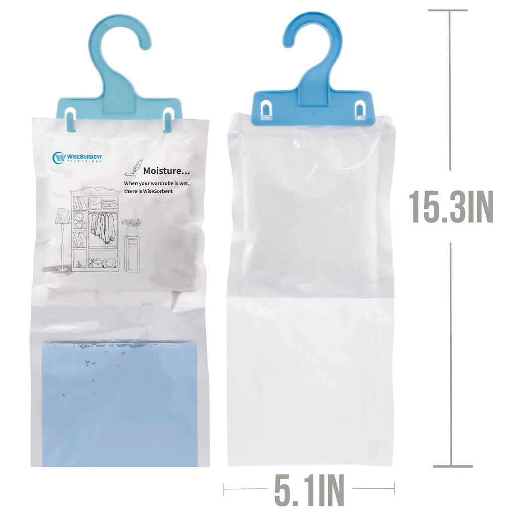 Wisesorb Moisture Absorber Refill Hanging Bags, 12 Pack (7 oz. ea.) of Tyvek Paper Moisture Absorber Packets with 6pcs Hooks, Humidity Packs, Hanging Closet Dehumidifier Bags