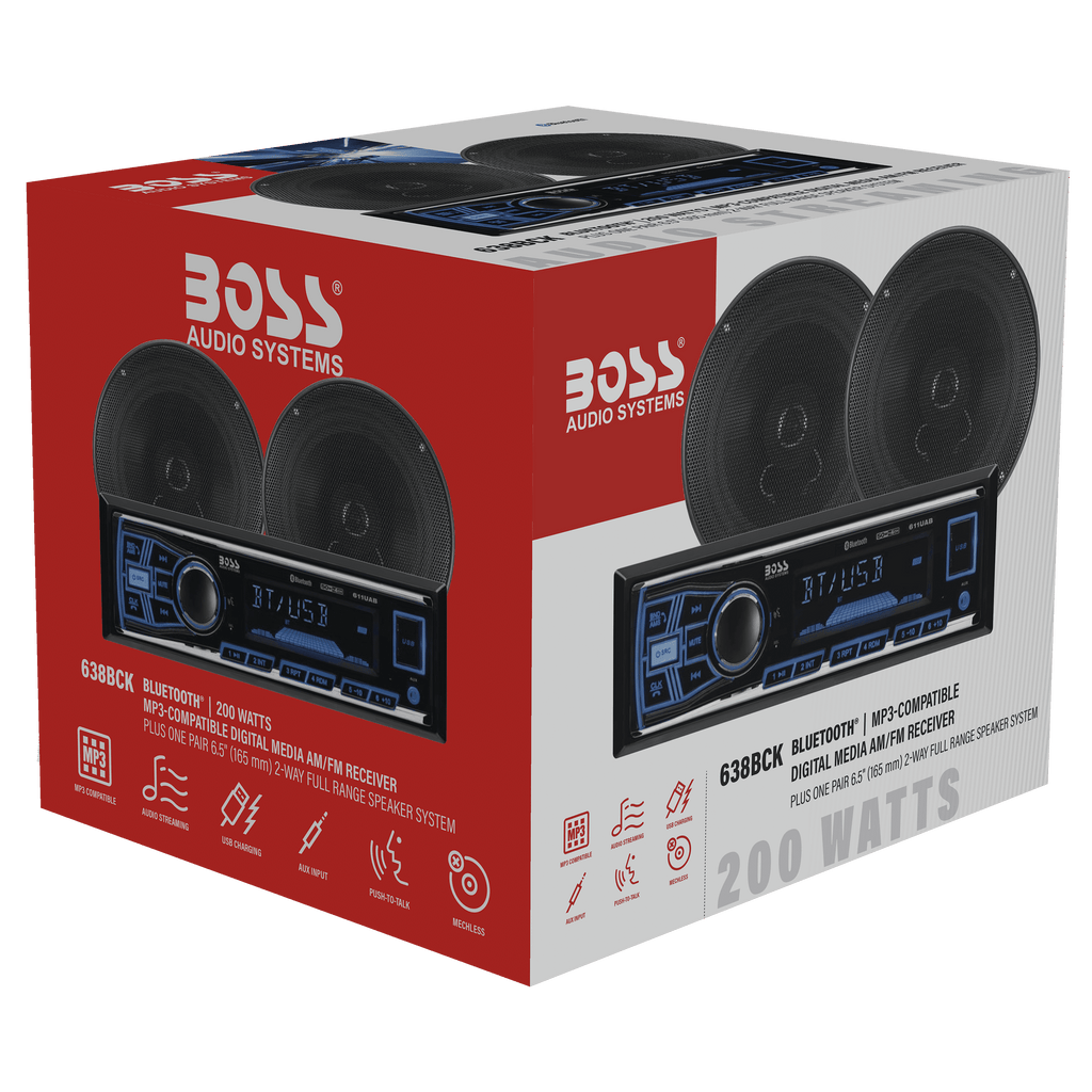BOSS Audio Systems 638BCK Car Stereo Package with Single Din Stereo and Speakers
