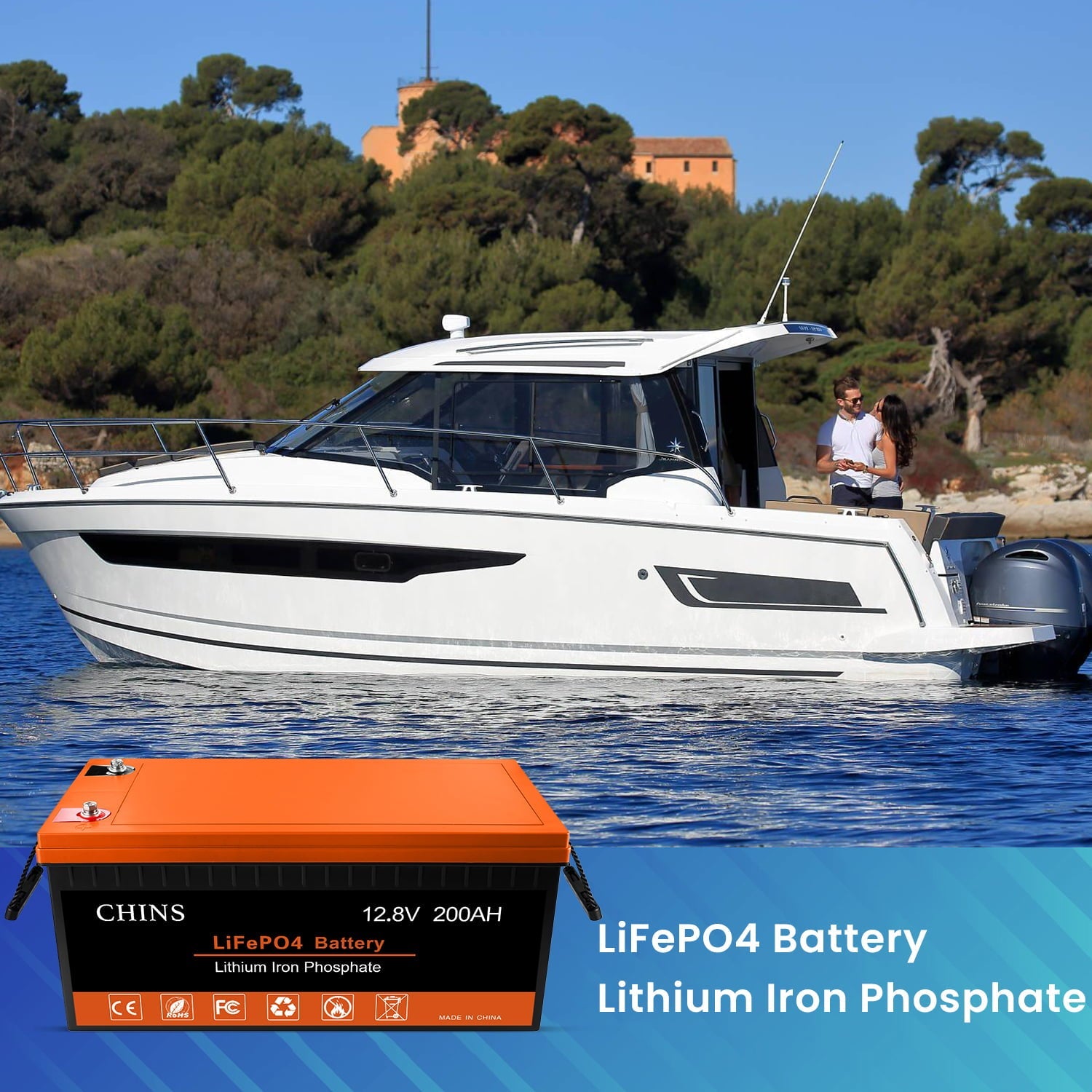 CHINS LiFePO4 Lithium Iron Battery 12V 200Ah for Boat Fishing