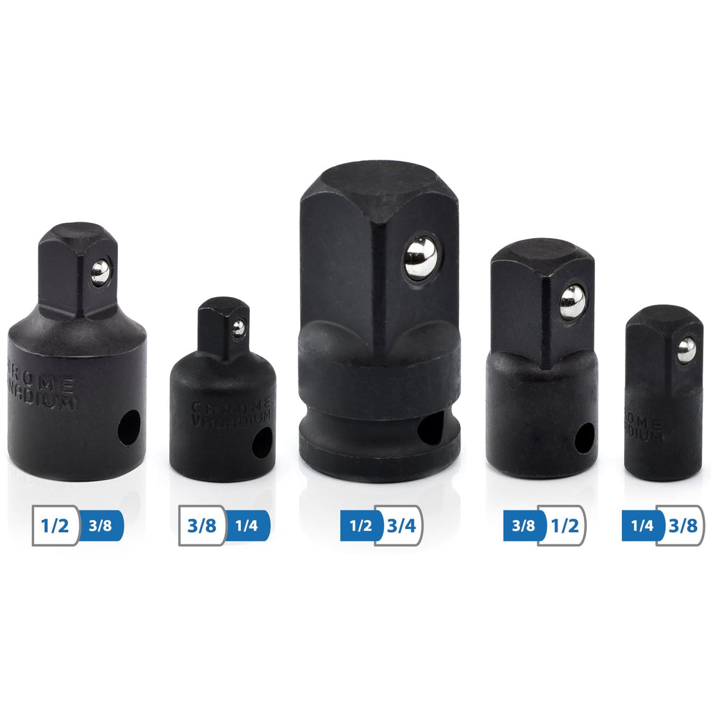 NEIKO 30249A 5 Piece Impact Socket Adapter Set, SAE Impact Adapter & Reducer, 1/4, 3/8, 1/2" Cr-V Steel