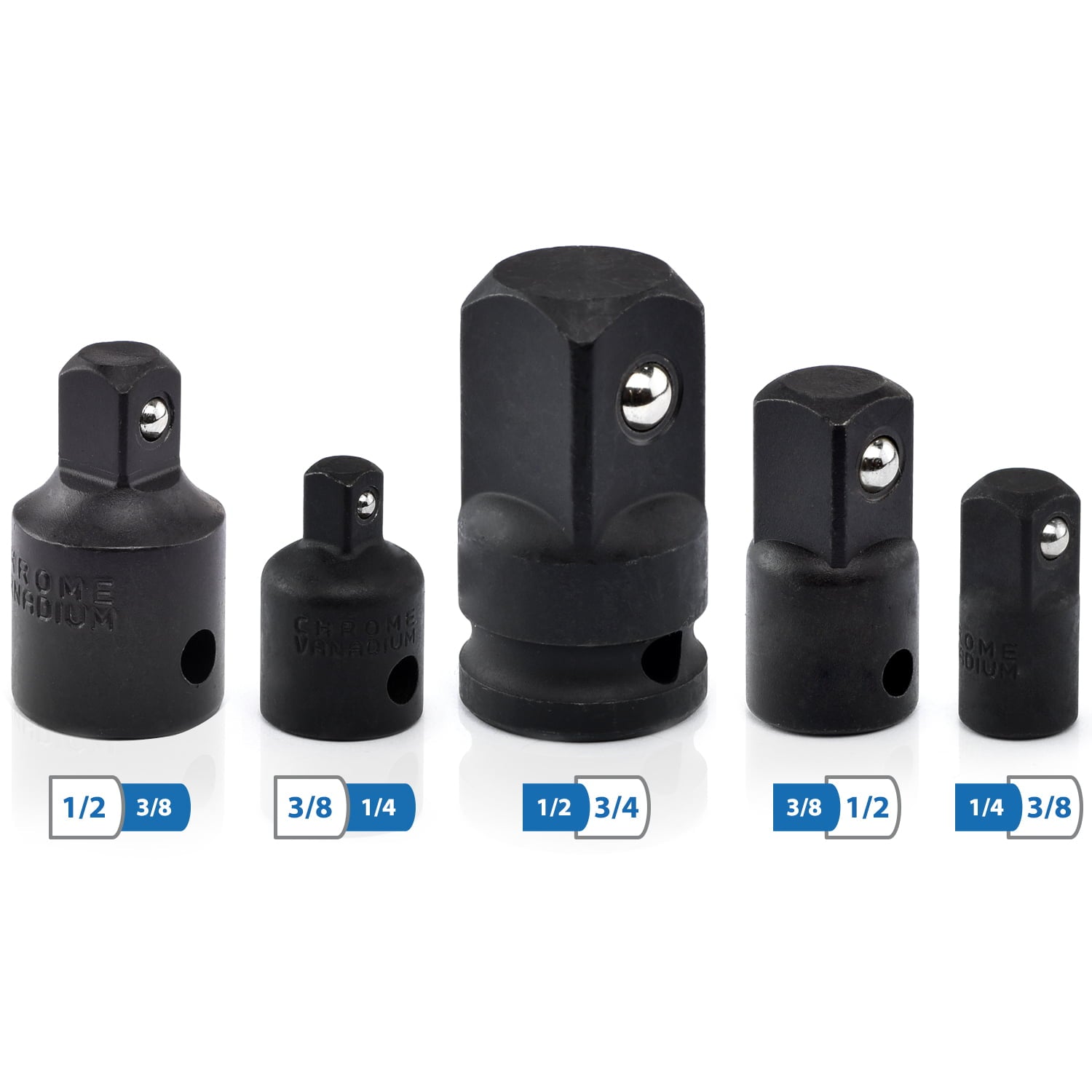 NEIKO 30249A 5 Piece Impact Socket Adapter Set, SAE Impact Adapter & Reducer, 1/4, 3/8, 1/2" Cr-V Steel