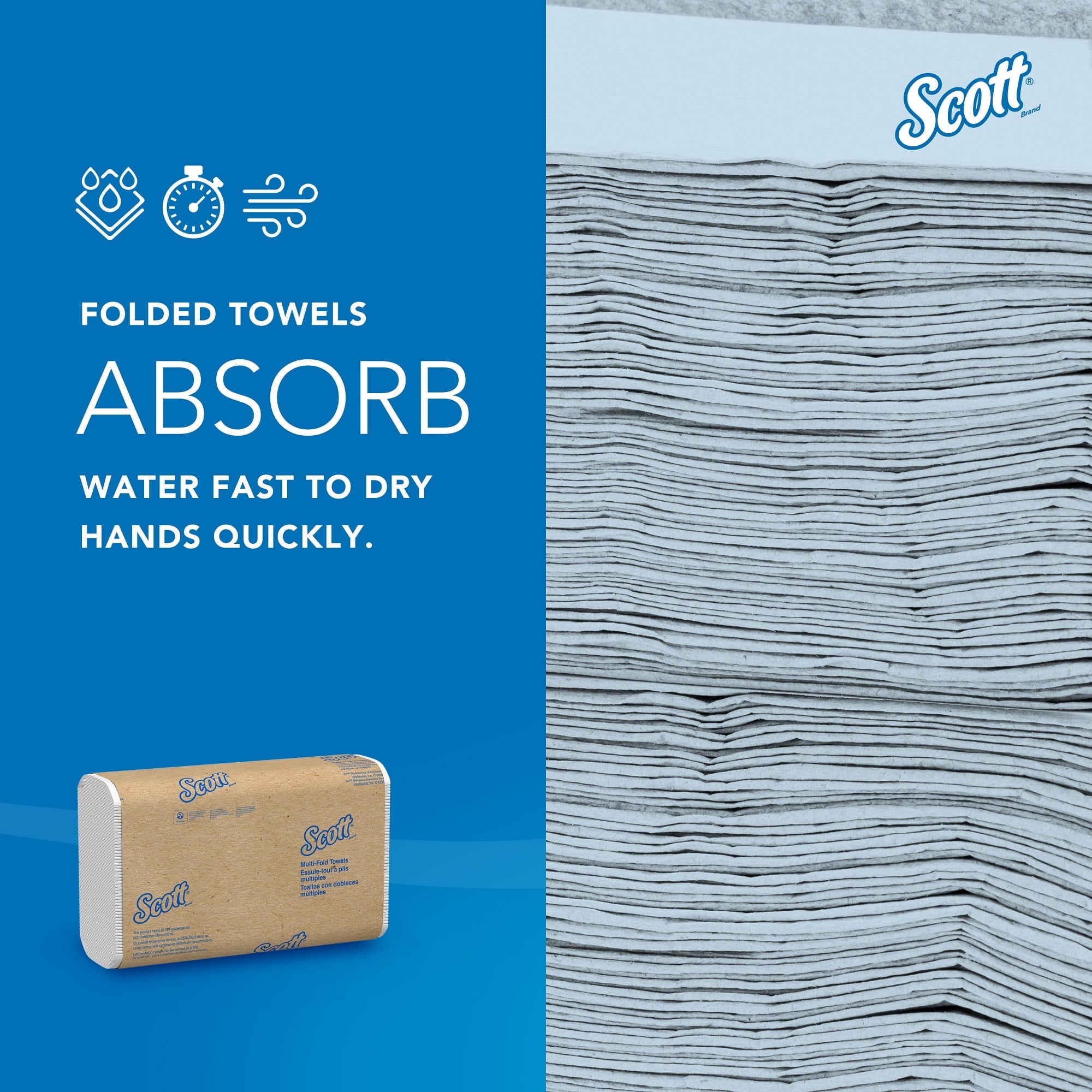 Scott Essential Multi-Fold Towels, 9.2 x 9.4, 250/Pk, 16 Pk/CT