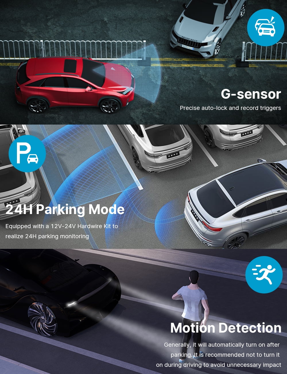 TOGUARD 4K Dual Dash Cam for Cars UHD 2160P+1080P Front and Rear Dash Camera, 3" Display Car Dashboard Camera Battery Drive Recorder  Parking Mode G-Sensor Support 256GB SD Card