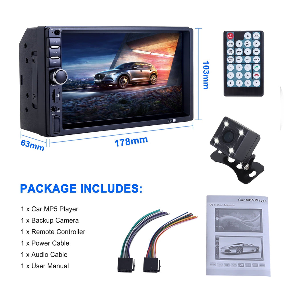 Car Stereo Touch Screen,7" Double Din Radio,Car Stereo with Bluetooth FM AUX USB SD Mirror Link Function,Backup Camera