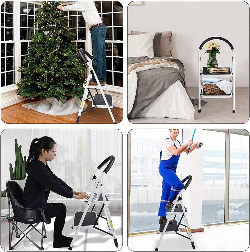WAYPLUS 2 Step Steel Ladder, Folding Portable Step Stool w/ Non-Slip Feet, Rubber Pads, 330lb Capacity