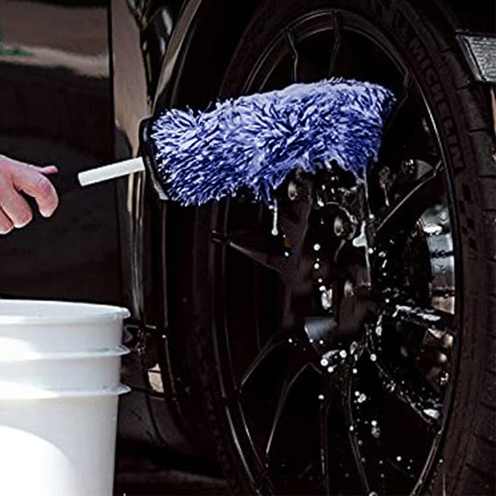 Car Wheel Tire Rim Wash Brush Detailing Cleaning Microfiber Auto Care Washing Tool Car Accesories （Blue）