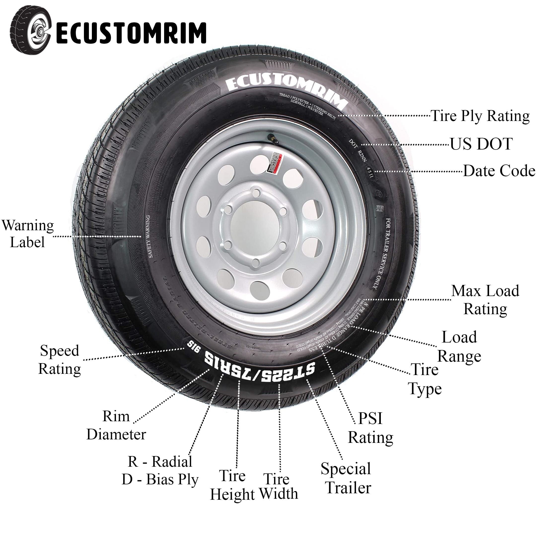 2-Pack Radial Trailer Tire On Rim ST205/75R14 LRD 14" 5 Lug Spoke Wheel White
