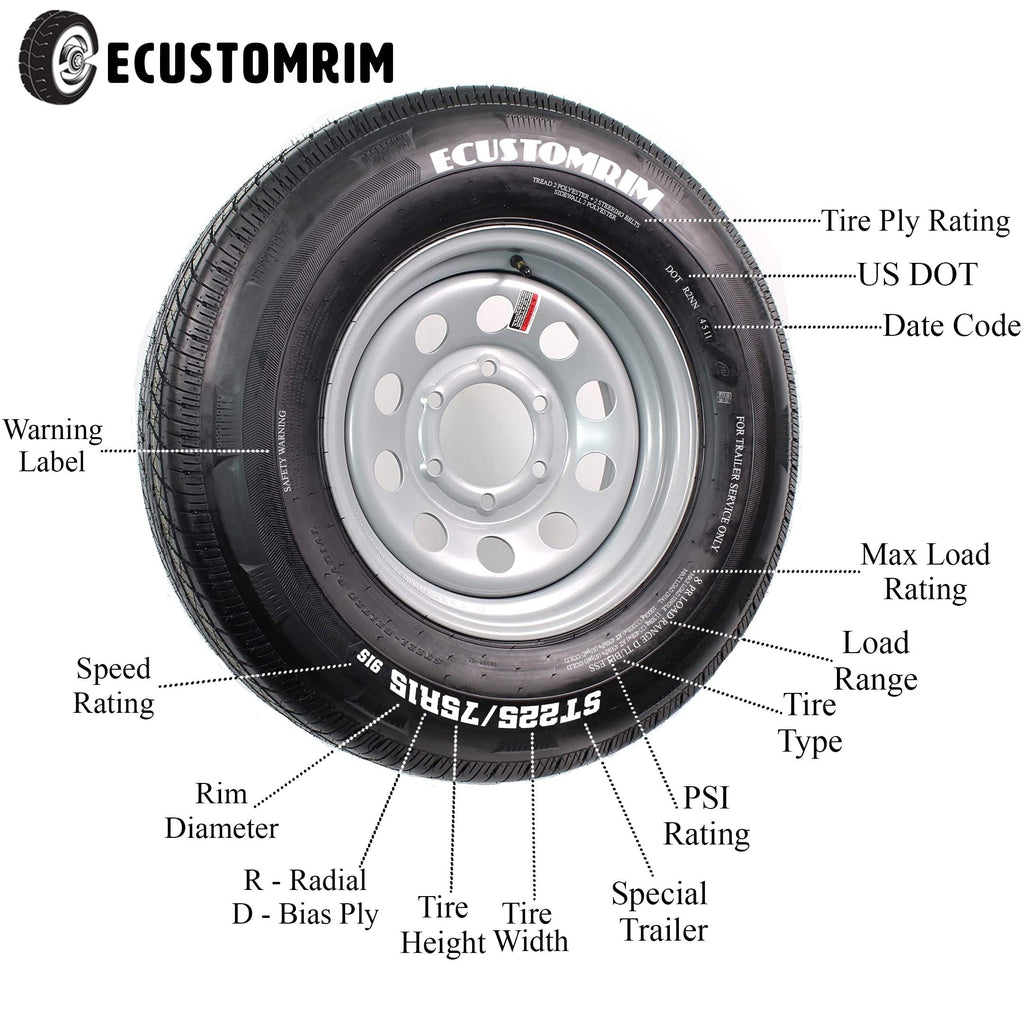 eCustomrim Trailer Rim 15" White Spoke Wheel 15X6 15" X 6" 6 Lug Hole Bolt