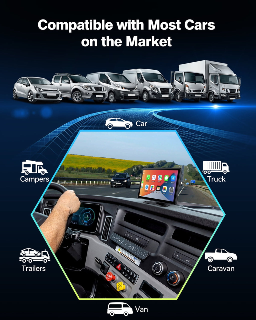 Lamtto 9" inch Touchscreen Wireless Car Stereo, Portable Apple Carplay Car Radio Receiver GPS