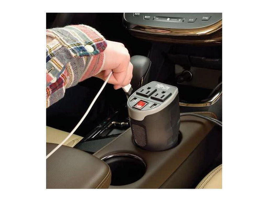 Tripp Lite 200W Car Power Inverter with 2 Outlets & 2 USB Charging Ports, Cup Holder Design (PV200CUSB)