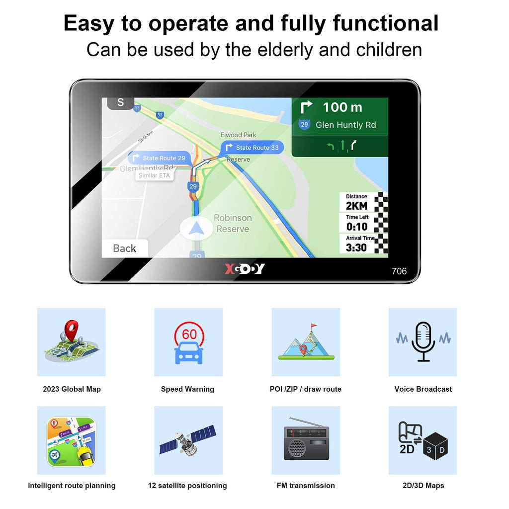 XGODY 2.5D Screen 7 inch Car GPS Navigation for Car 8GB+256 Truck GPS for Car with Speed Camera Warning Lifetime Free Map Update